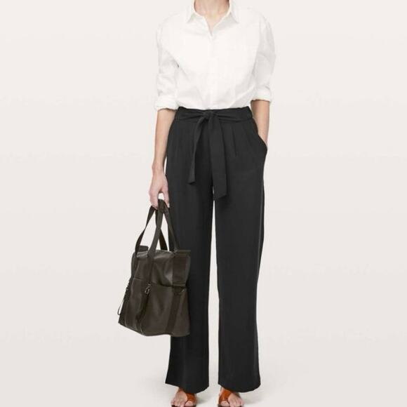 Lululemon Noir Woven Black High Rise Wide Leg Travel Activewear Pants - Picture 1 of 16